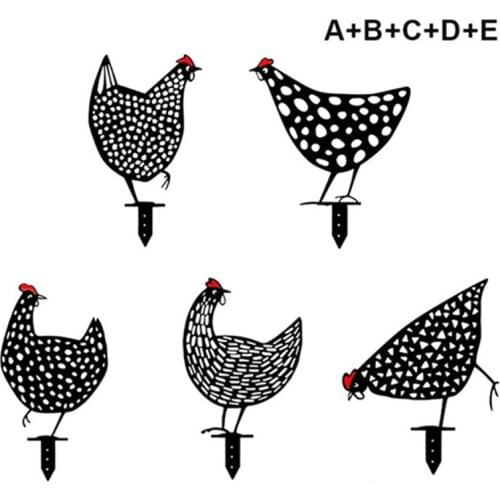 5 Pcs Backyard Lawn Chicken Decoration Ornaments Outdoor Garden Yard Art Stakes Garden Statues Sculptures Hollow Insert Card