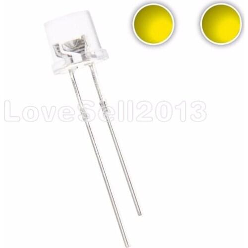 50PCS 5MM 2Pin Flat Top Yellow LED Wide Angle Flat Head Light Lamp