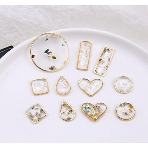 6pcs Round Heart Shape Water Drop Embedded Shell Geometric Earrings for Women Diy Jewelry Accessories Transparent Resin Korean