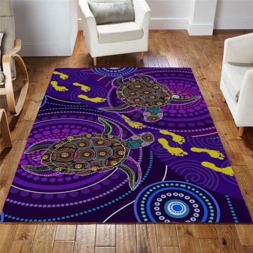 Aboriginal Purple Turtles Australia Indigenous Painting Art Rug Printed Non-slip Mat Dining Room Living Room Soft Bedroom Carpet