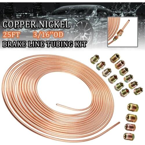 25ft 7.62m Car Roll Tube Coil of 3/16" OD Copper Nickel Brake Pipe Hose Line Piping Tube Tubing Anti-rust With 16PCS Tube Nuts