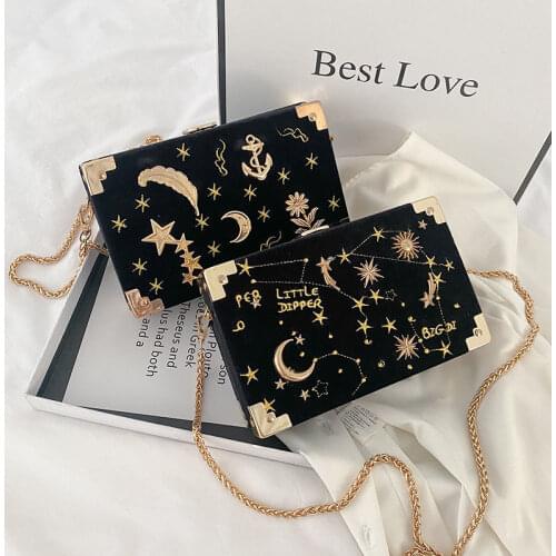 Velvet Small Square bag for women 2021 new Korean embroidery fashion versatile chain Single Shoulder Messenger box bag