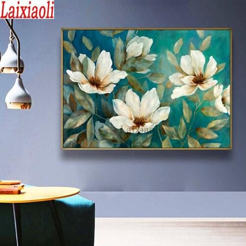 White Flowers Diy 5D Diamond Mosaic Embroidery Diamond Painting Chinese Cross Stitch abstract Full Square Drill Decor Home Room