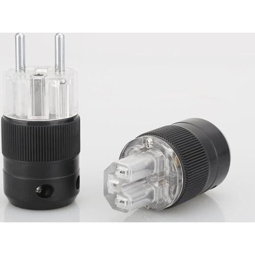 Free Shipping One Pair Schuko Mains Power Plug silver Plated Connector IEC Female plug EU Power Connector