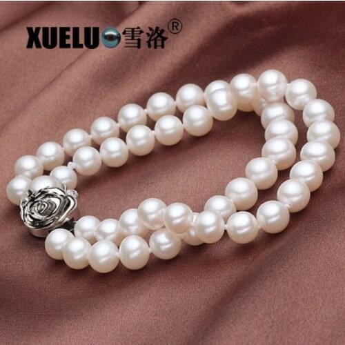 XUELUO 6-7mm Double Strands Natural Round Genuine Cultured Freshwater Pearl Bracelet , Pearl Jewelry