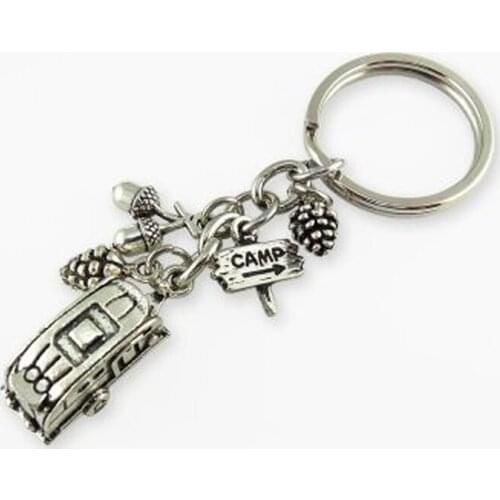 Camping Keychain, RV Recreational Vehicle Outdoors Key Chains, Camper Life Keyring