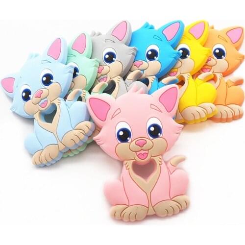 Chengkai 10pcs Silicone Cat Teether DIY Baby Shower Chewing Pendant Nursing Sensory Kitten Teething Pacifier Dummy Jewelry Toy