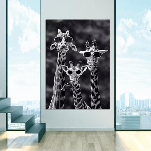 Canvas Three Giraffes with Glasses Printed Poster Home Decor Art Salon Printed Room Poster Gift Poster Office Decoration