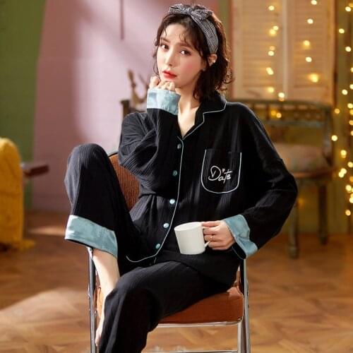 M-3XL Women Pajamas Set 2021 New Long Sleeve Cotton Pyjamas Sets for Female Spring Print Sleepwear Suit Plus Size Loungewear