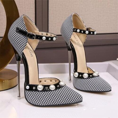 MAIERNISI NEW Women Pumps Sexy Color Collision Design Super High Heels Ladies Fetish Fun Shoes Rivet High-heeled Sandals A16-61