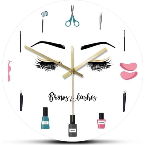 Makeup Lashes Brows Girly Beauty Salon Tools Eyelashes Art Wall Clock For Girls Bedroom Decorative Wall Clock Lash Artist Gift