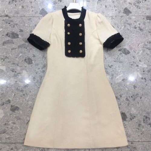 Small Sweet Style Dress 2021 New Summer Temperament Ladies Vintage Black and White Short Sleeve Dress