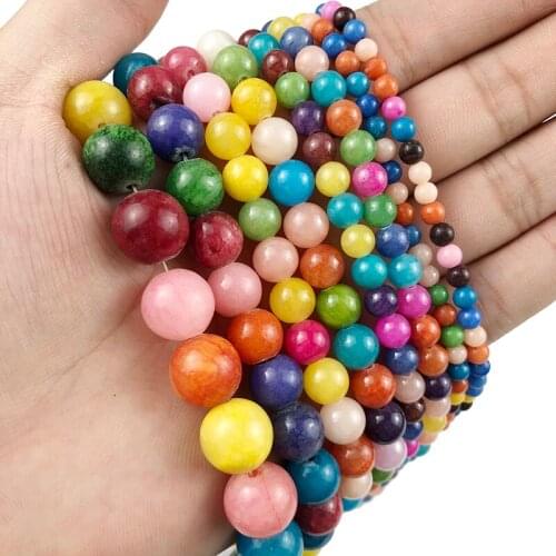 MKTREG Natural Stone Colorful Stone Jades Beads Round Loose Spacer Beads For Jewelry Making 4/6/8/10/12mm DIY Handmade Bracelets