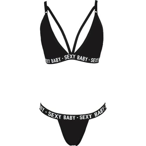 Fashion Sexy Women Letter Solid Patchwork Lingerie Underwear String Set Sexy Bra Set Thongs Bra Sets Push Up Vest Top Women