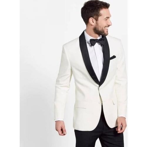 Ivory Men Suits for Wedding Men Suits Black Pants Shawl Lapel Custom Made Best Man Blazers Jacket 2 Piece Slim Fit Groom Tuxedo