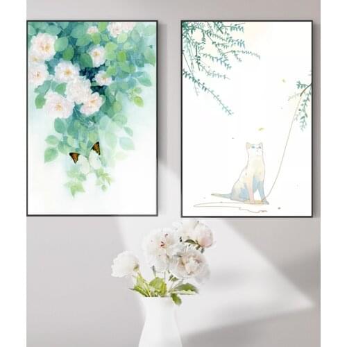 Paint by number art painting by numbers Hand drawn simple illustration with pansy and cat home corridor decorative painting