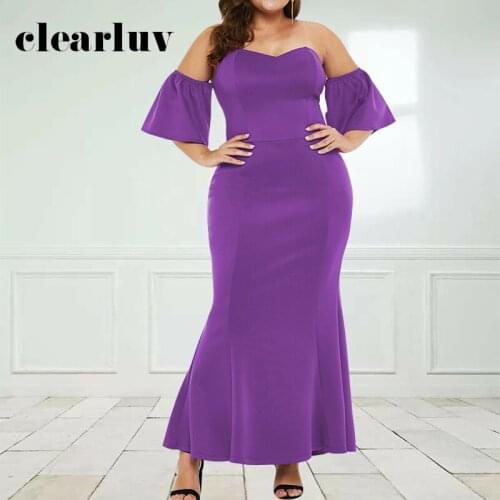 New Black Evening Dresses Purple Off the Shoulder Sleeves Mermaid Floor-length Plus size Customized Simple Formal Dress T034