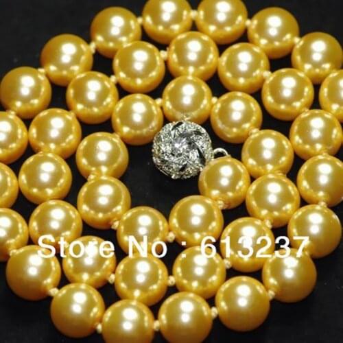 Newly yellow artificial round pearl 10mm charming shell beads beautiful clasp necklace jewelry making about 18 inch GE1046