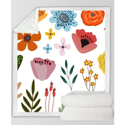 Flower Sunflower Funny Character Blanket 3D Print Sherpa Blanket on Bed Home Textiles Dreamlike Style 03