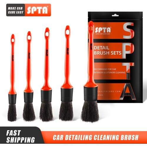 SPTA Car Detailing Cleaning Brush Wooden Handle Bristle Brush Versatile Cleaning Tools for Door Handle, Steering Wheel, Tire