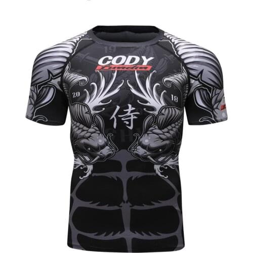 Wholesale Shirt Gym Rashguard Men Short Sleeve Fitness Clothing Sublimated Printed Custom MMA Rash Guard