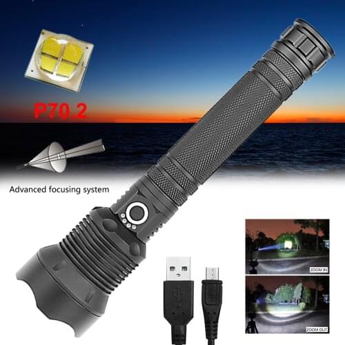 P70.2 Outdoor Strong Light 3-Mode LED Lighting Flashlight Telescopic Zoom Flashlight Power Prompt tactical flashlight torch