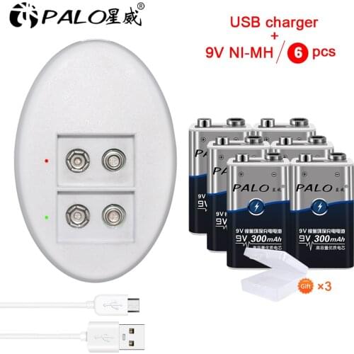 PALO 9v 6f22 9v rechargeable battery nimh 300mah battery 9v for Remote Control Toys Smoke Alarm Digital Camera for 9v battery