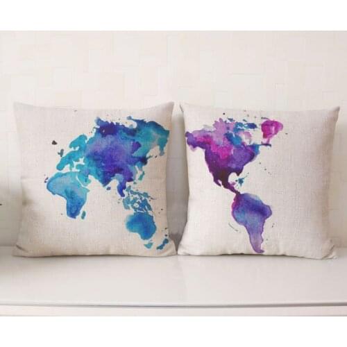 World map pillow, world map pillow cover, watercolor pillow, world map cushion, watercolor world map