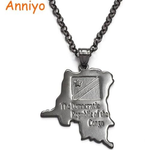 Anniyo Congo Map Pendants & Necklaces Women Men Gun-Black Congolese Maps Jewelry #115706