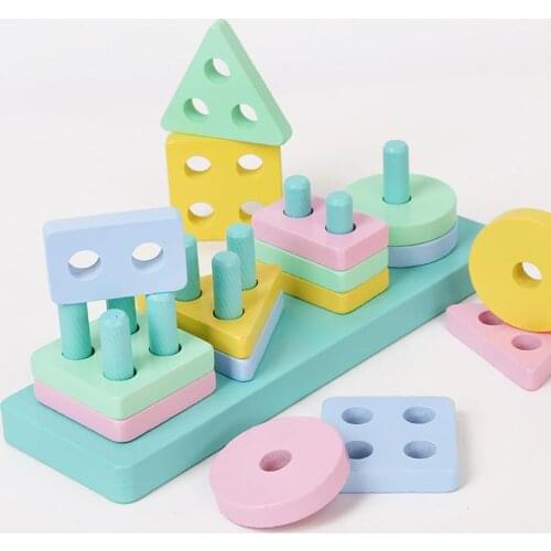 Wooden Educational Toy Geometric Assembling Blocks Kids Stacked Early Learning
