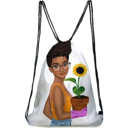 Girls backpack Drawstring bag Fashion African Girl print student Drawstring pocket Teenager outdoor travel rucksack girl leisure