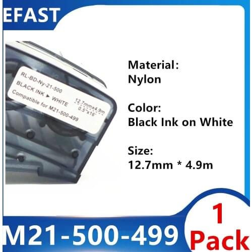 Replacement 0.25'' to 0.75'' 4.9m Nylon Black on White Label Tape Cintas for Use in BMP21 Plus Lab Handheld Ribbon Printer