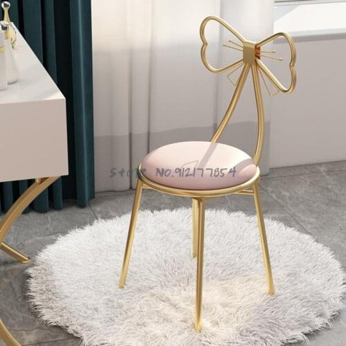 Net red makeup chair girl heart bedroom dressing stool manicure chair bow back chair iron light luxury dressing chair