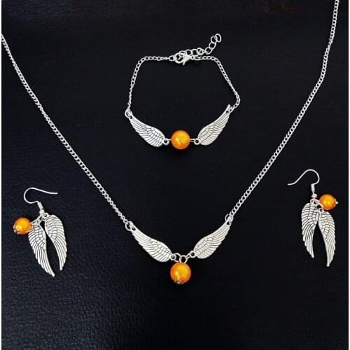 Vintage Harry P Pendant Necklace A Set Angel Wing Charm Golden Snitch Pendent Necklace Harry Series Choker Jewelry Gift