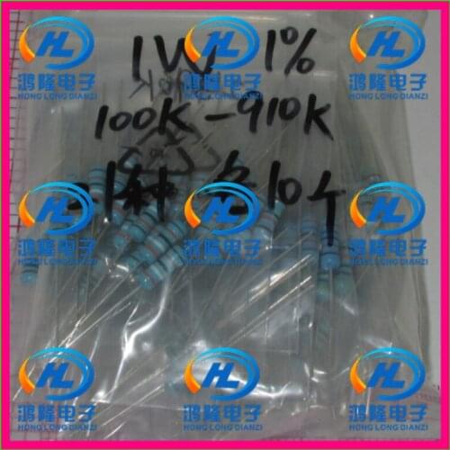 Total:210pcs/lot 1W 21valuesX10pcs Metal Film Resistor Kit 100K~910K Resistor Pack 1W 1% samples psck Assorted Kit