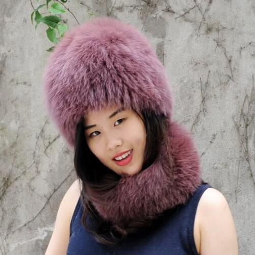 CX-C-01E Women Winter Soft And Warm Fur Hat Scarf Set Fox Fur Scarf Fox Fur Hat