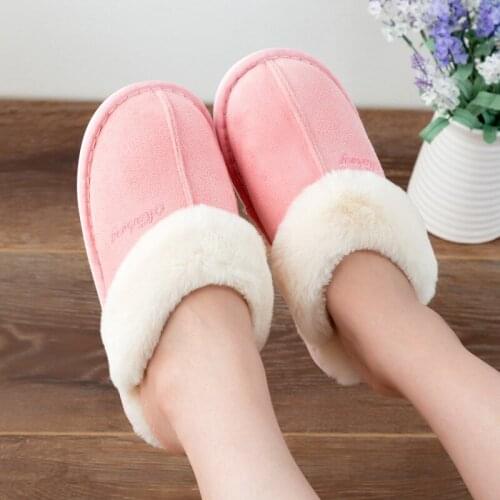 Female Fur Slippers Winter Warm Plush Indoor Couple Non-slip Cotton Slides for Women Household Cotton Shoes Woman Wholesale