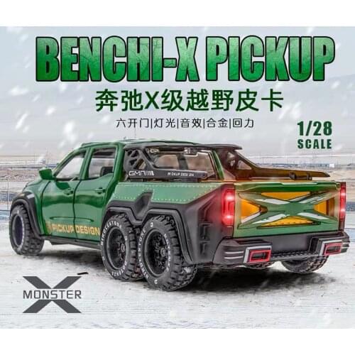 1:28 6*6 Wheel Alloy X-Class Pickup Car Model Diecasts & Toy Off-road Vehicles Metal Toy Car Model Simulation for Childrens Gift