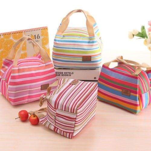 1Pc Insulated Portable Thermal Cooler Stripe Lunch Carry Tote Storage Bag Travel Picnic Box