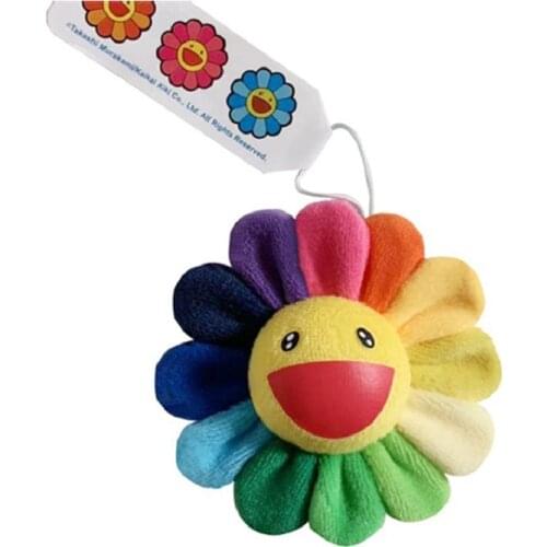 10PCS/Lot Sun Flower Cloth Colorful Pendant Smile Face Brooches Plush Toy Stuffed Doll for Daily Party Round Bouquet Brooch