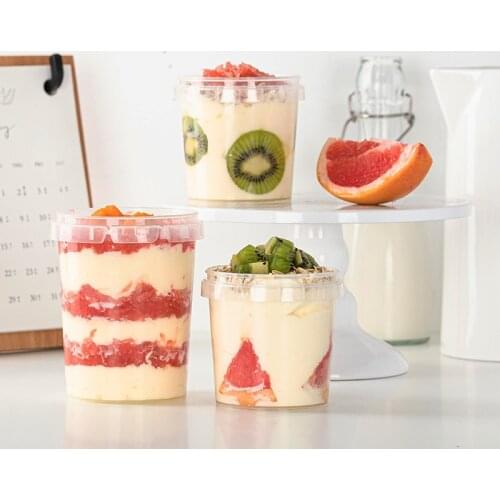 10pcs High quality milk tea dessert jar 300ml 500ml transparent plastic box favors packaging cake pastry ice cream cup with lid