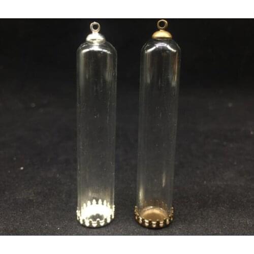 3sets/lot 60x12mm long tube glass globe silver/bronze color crown tray set vials pendant wishing bottle dome jewelry findings