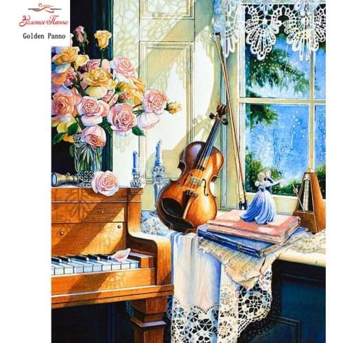 5D DIY diamond painting full square cross stitch square inlaid afternoon sun piano dance embroidery diamond mosaic