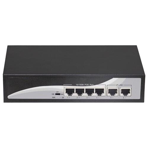6-port 10/100M switch, of which 1-4 ports support POE, IEEE 802.3af international standard, built-in total power 65W