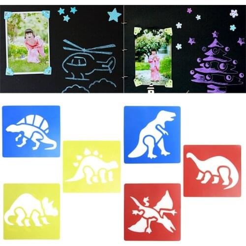 6Pcs Plastic Dinosaur Picture Drawing Template Stencils Rulers Painting Kids DIY F3ME