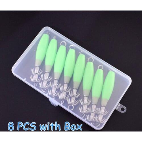 8Pcs with box Luminous Squid Jigs Hook 10cm 15g Octopus Cuttlefish Fishing Lure Bait Fishhook