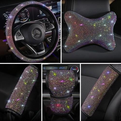 Crystal Diamond Auto Car Neck Pillow Safety Car Seat Head Neck Auto Headrest Support Rest Cushion Bling Car Interior Accessories