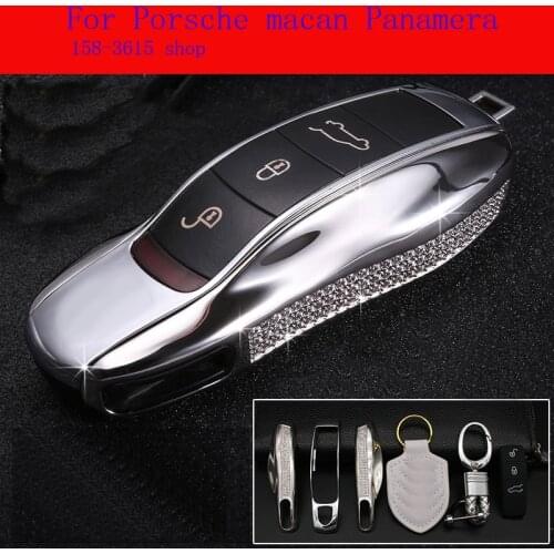 Car Key Case Key chain bag high quality aluminium alloy Diamond inlay For Porsche macan Panamera Accessories