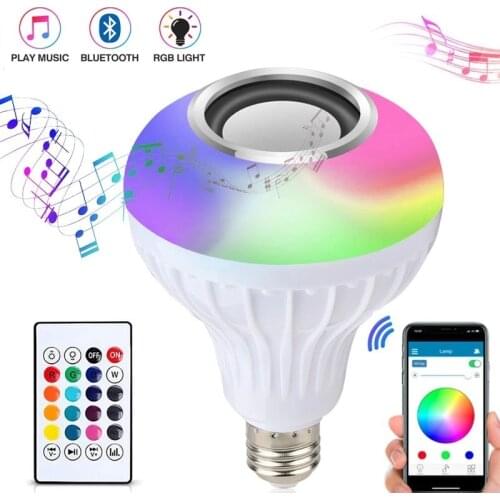 E27 Smart RGB RGBW Wireless Bluetooth Speaker Bulb 12W LED Lamp Light Music Player Dimmable Audio 24 Keys Remote Controller