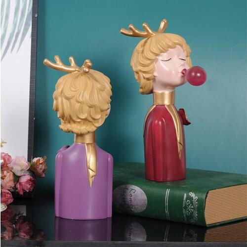 European-style Resin Bubble Gum Girl Figure Figurine Abstract Art Bust Sculpture Crafts Wedding Gift Modern Girl Room Decoration